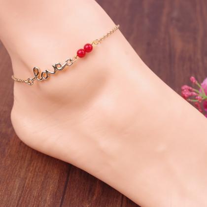 Letter Love Transshipment Red Beads Anklets
