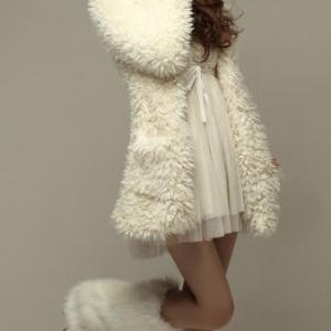 White Bear Ear Shape Hood Lambswool Coat/hoodies
