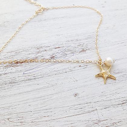 Starfish Pearl Gold Plated Simple Anklets