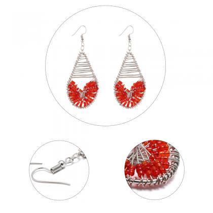 Drip Shaped Chinese Red Rice Pearl Earrings