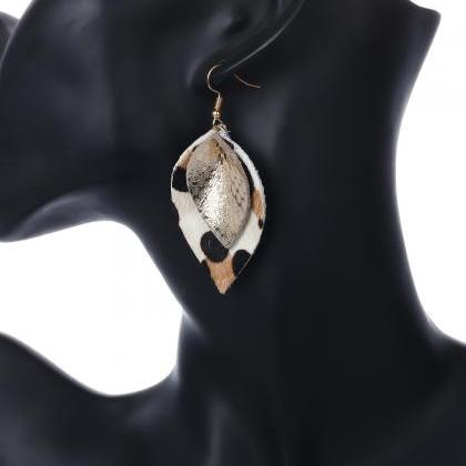 Leaf Shaped Leather Simple Style Earrings