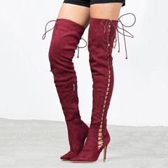 Side Straps Lace Up Suede Stiletto Heel Pointed..