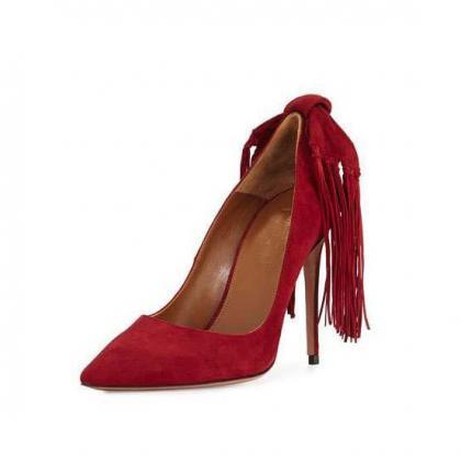 Red Faux Suede Pointed-toe High Heel Stilettos..