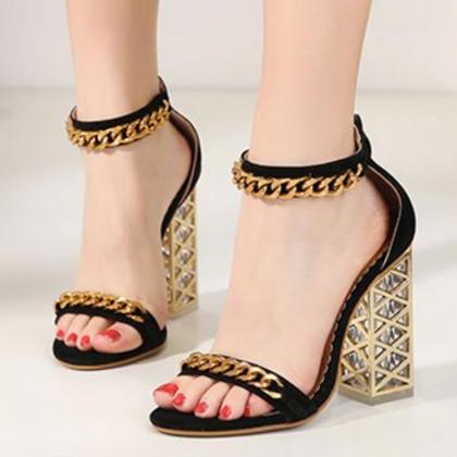 Metal Chain Simple Open Toe Ankle Wrap High Chunky..