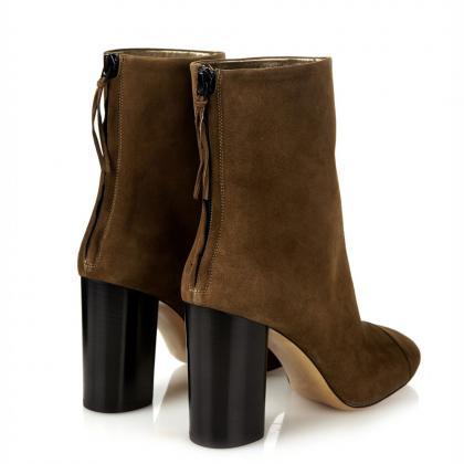 Solid Color Pointed Toe Back Zipper High Chunky..