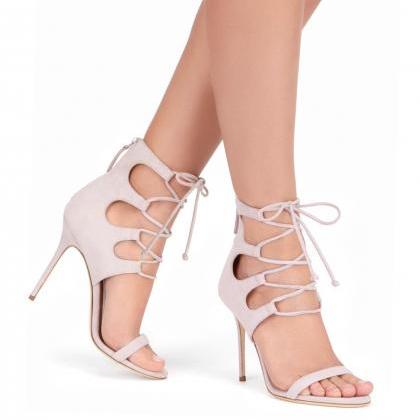 Stiletto High Heel Straps Open Toe Zipper Sandals