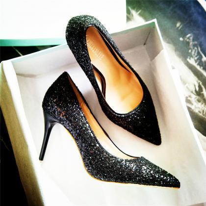 Glitter Pointed-toe High Heel Stilettos, Party..