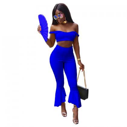 Candy Color Off Shoulder Crop Top With High Waist..