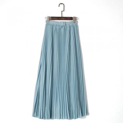 High Waist Candy Color Loose Long Pleated Skirt