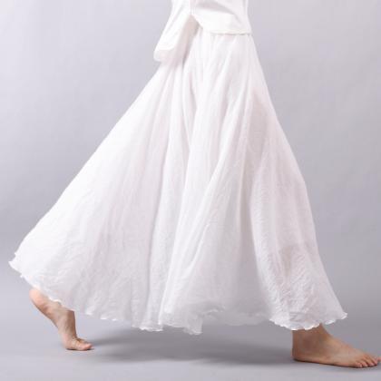 Cotton Blended High Waist Pleated Loose Long Swing..