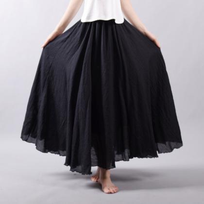 Cotton Blended High Waist Pleated Loose Long Swing..