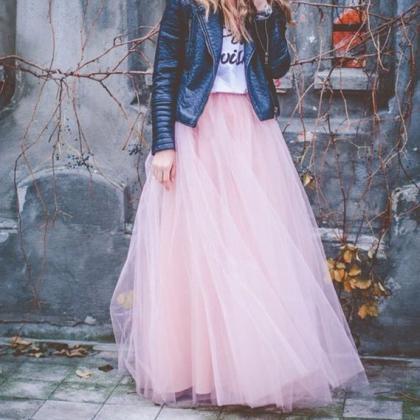 Tulle High Waist Pure Color Loose Swing Long Prom..