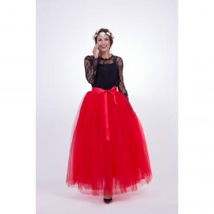 Tulle High Waist Pure Color Loose Swing Long Prom..