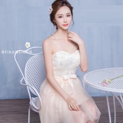 Strapless Flowers Empire Short Tulle Party..