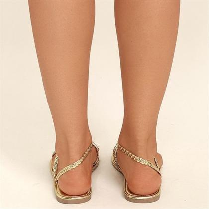 Thong Simple Style Weave Women Flat Beach Sandals..