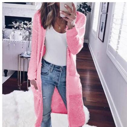 Solid Color Pockets Long Length Oversized Women..