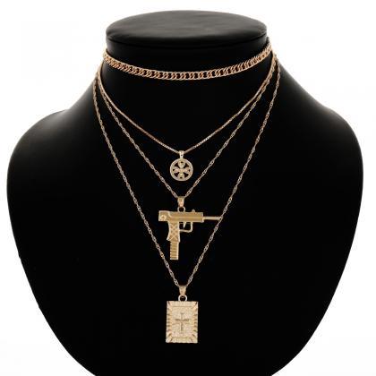 Multielement Cross Anti-war Clavicle Necklace