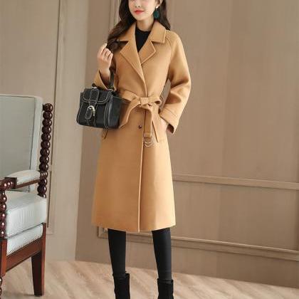 Pure Color Lapel Double Breast Pockets Oversized..