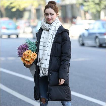 Pure Color Women Winter Warm Long Hooded Down Coat