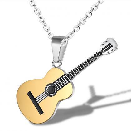 Personality Music Guitar Titanium Steel Necklace