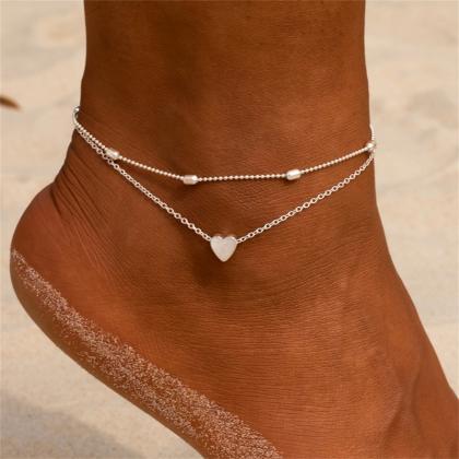 Women's Anklet Bohemian Layered Heart..