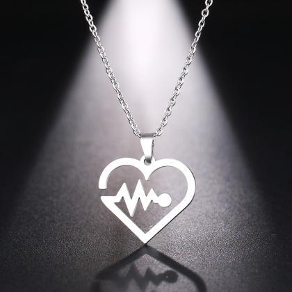 Steel Necklace For Women Man Electrocardiogram..