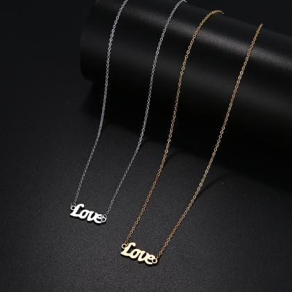 Steel Necklace For Women Man Love Word Sharp Gold..