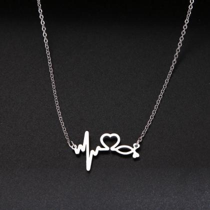 Stethoscope Heartbeat Gold Necklace Women Love..