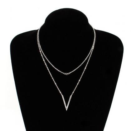 Fashion Double Layer Women Necklace Jewelry Gold V..