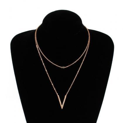 Fashion Double Layer Women Necklace Jewelry Gold V..