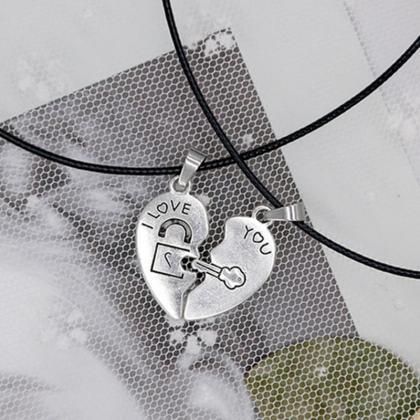 2 Pcs/set Couple Necklace For Women Men Silver..