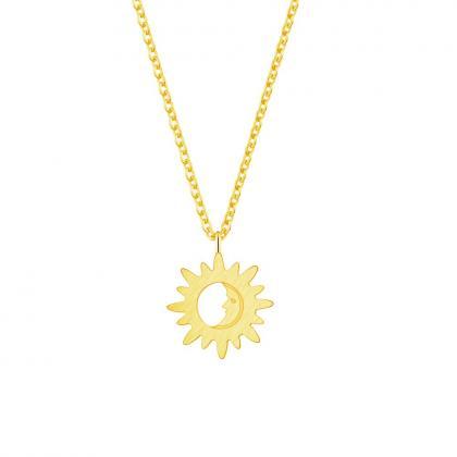 Moon And Sun Pendant Necklace Retro Long Sweater..
