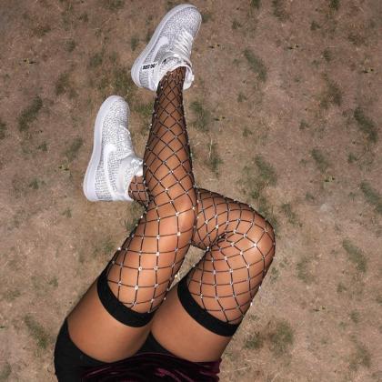 Sexy Woman Crystal Glitter Up Thigh High Stockings..