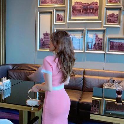Short Sleeve Bodycon Short Pink Dress