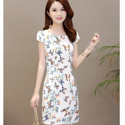 Sexy Butterfly Print Short Sleeve Party Dress