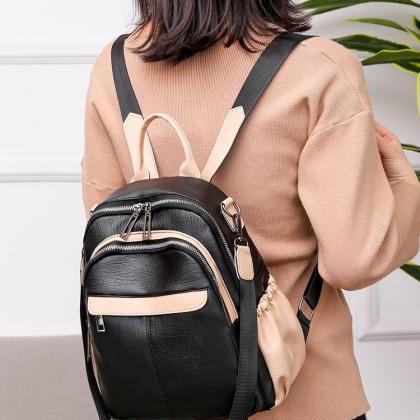 Women Fashionable Black Pu Backpack