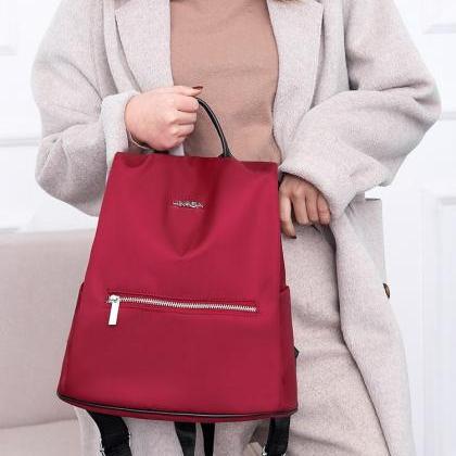 Women Fashionable Wine Red Anti Theft Oxford..