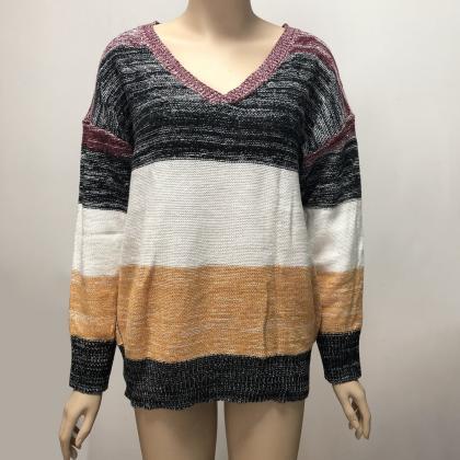 3# Plus Size Colorblock Knitted Top