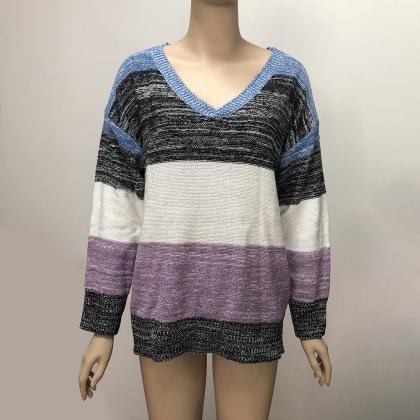4# Plus Size Colorblock Knitted Top