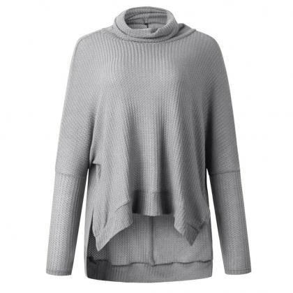 Gray Pile Collar Low High Sweater