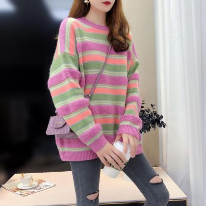 Rainbow Stripe Striped Loose Sweater