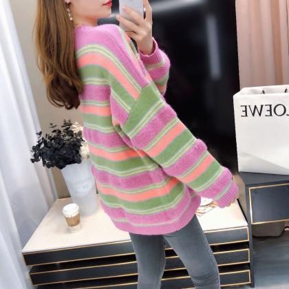 Rainbow Stripe Striped Loose Sweater