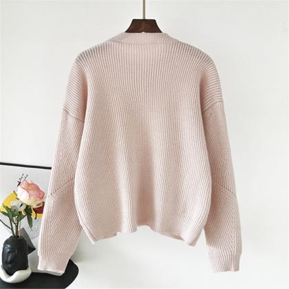 Pink Color Matching Stripe Loose Sweater