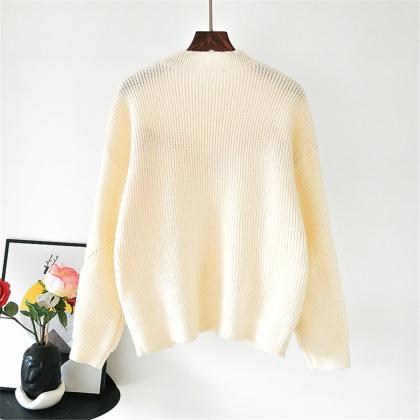 Beige Color Matching Stripe Loose Sweater