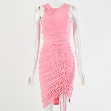 Pink Skinny Drawing Soild Short Dress