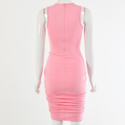 Pink Skinny Drawing Soild Short Dress