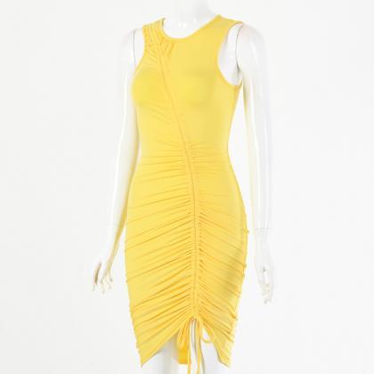 Yellow Skinny Drawing Soild Short Dress