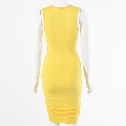 Yellow Skinny Drawing Soild Short Dress