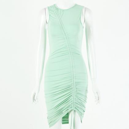 Green Skinny Drawing Soild Short Dress