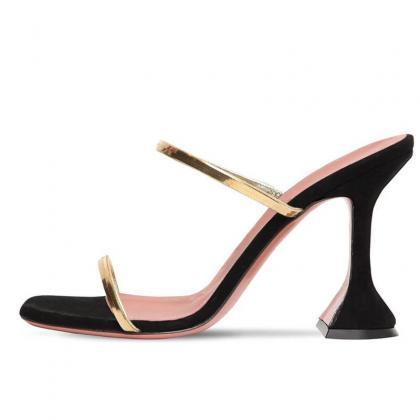 Sexy Black Suede Square Toe High Heel Sandals